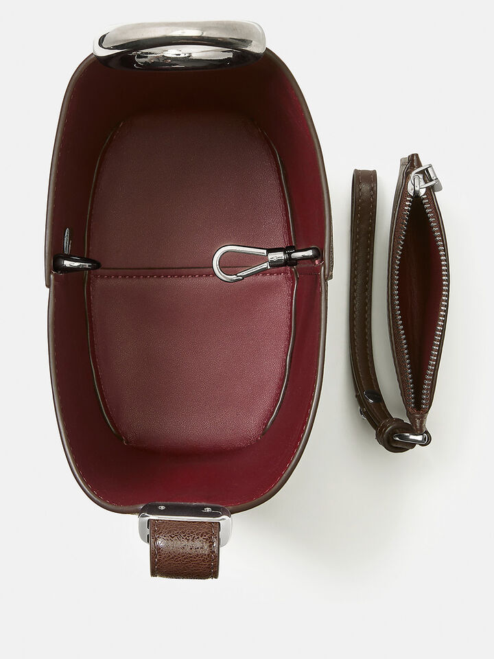 Halo Glazed Leather Mini Bucket Bag, HOT FUDGE, hi-res image number 6