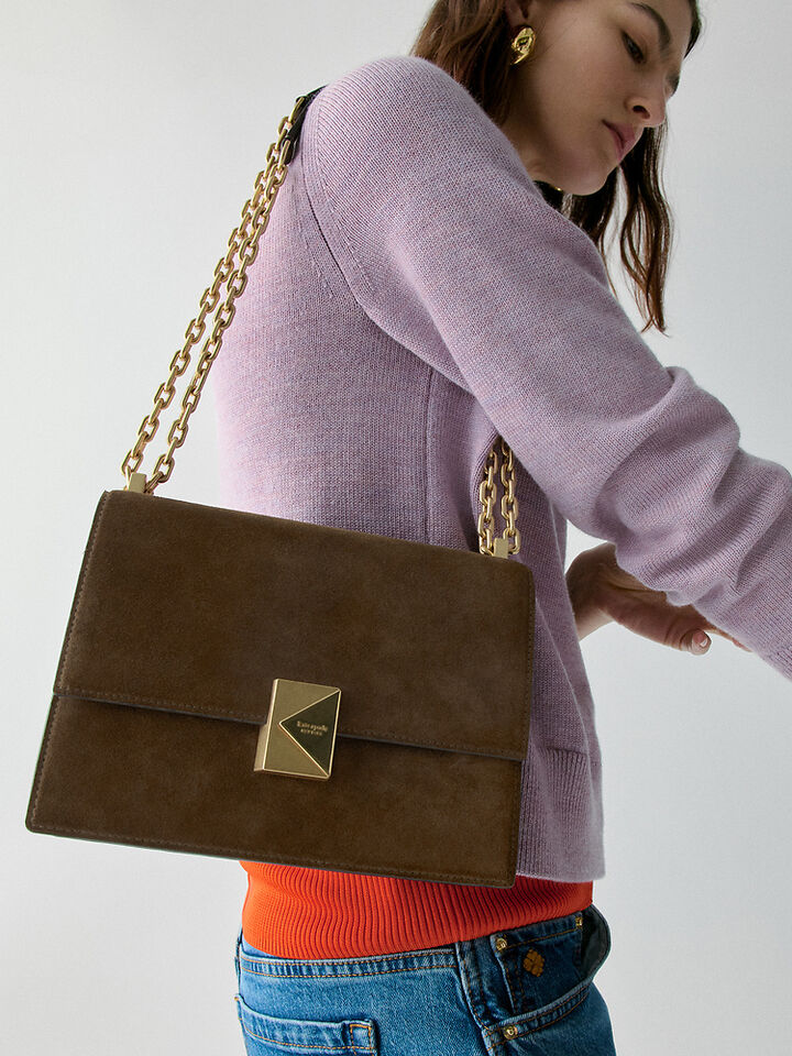 Deco Suede Chain Shoulder Bag
