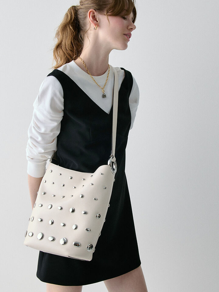Halo Studded Bucket Bag, CREAM, hi-res image number 7