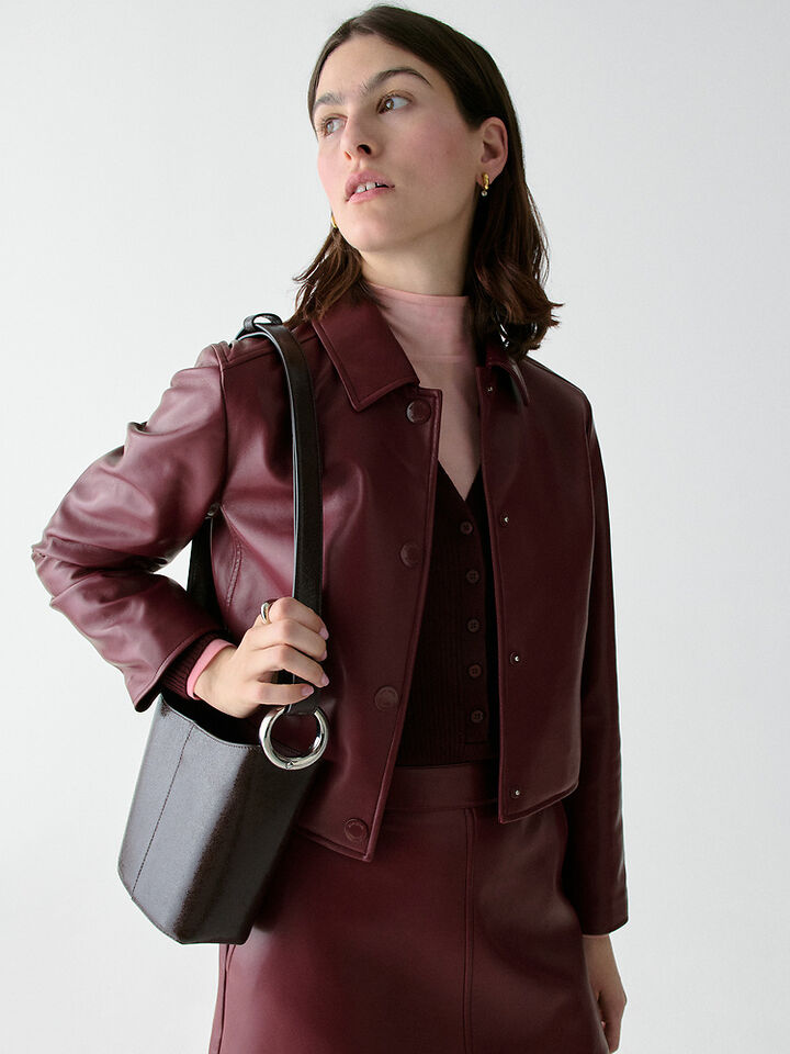 Halo Glazed Leather Mini Bucket Bag, HOT FUDGE, hi-res image number 3