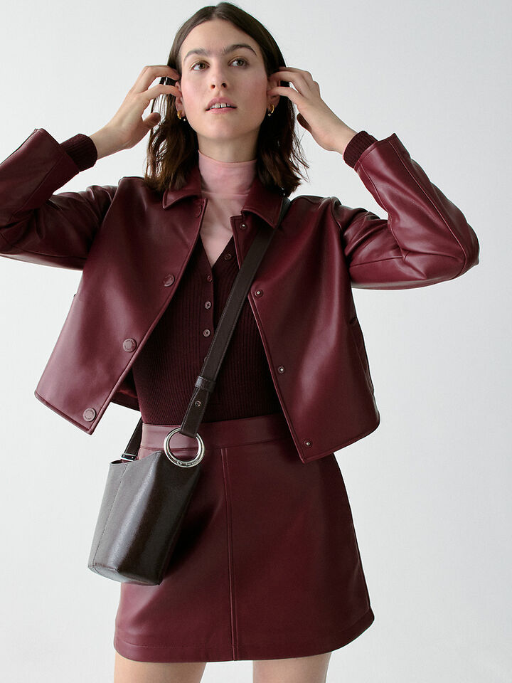 Halo Glazed Leather Mini Bucket Bag, HOT FUDGE, hi-res image number 4