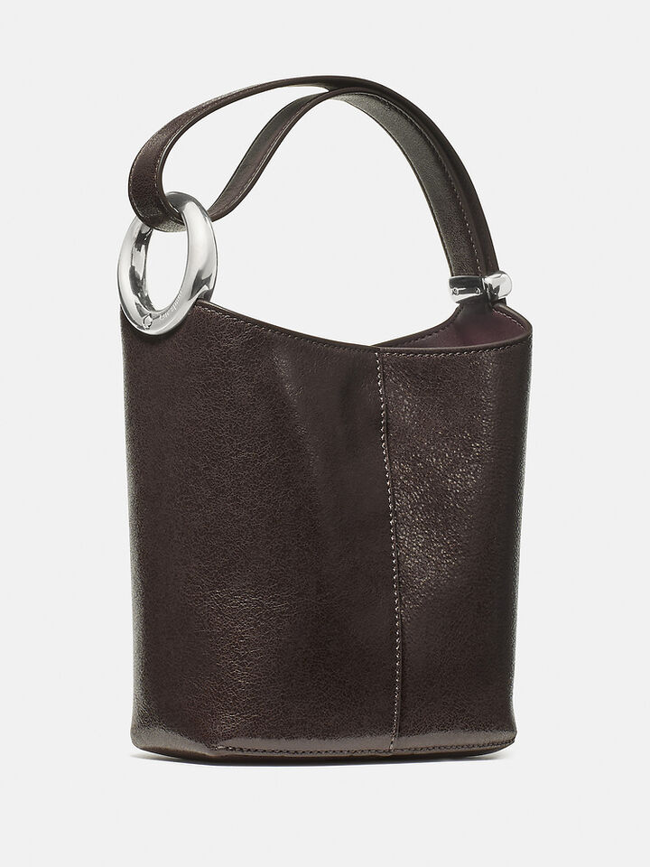 Halo Glazed Leather Mini Bucket Bag, HOT FUDGE, hi-res image number 5