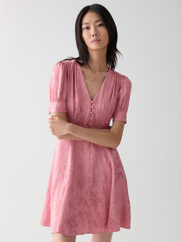 Fluid Jacquard Puff Sleeve Mini Dress