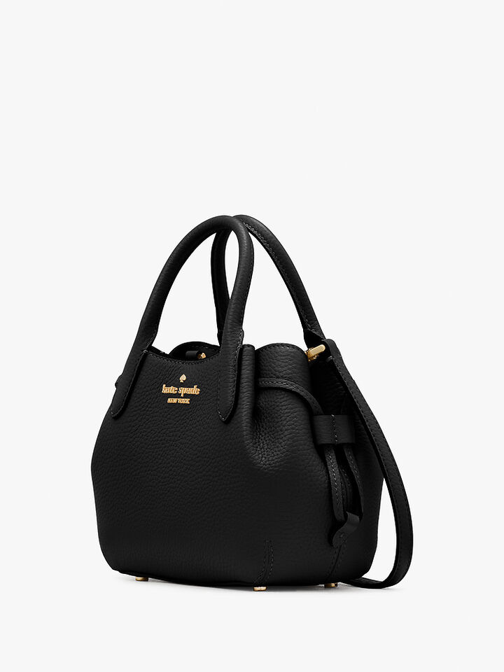 Dumpling Pebbled Leather Mini Triple Compartment Satchel, BLACK, hi-res image number 3