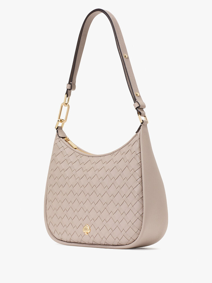 Kayla Woven Leather Large Shoulder Bag, COZY GREY, hi-res image number 3