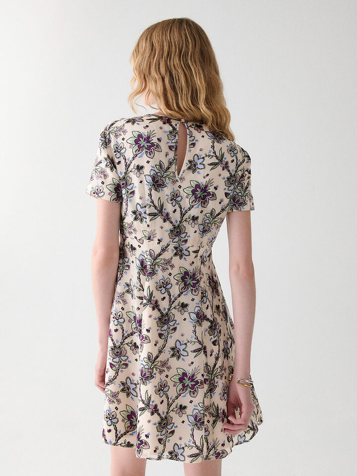 Satin Devore Empire Waisted Mini Dress, PARCHMENT., hi-res image number 3