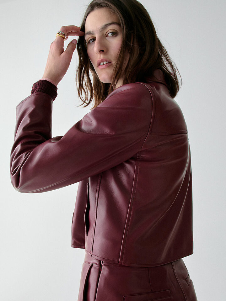 Faux Nappa Leather Jacket, ROASTED POMEGRANATE, hi-res image number 4