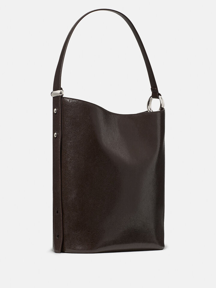 Halo Glazed Leather Large Bucket Bag, HOT FUDGE, hi-res image number 3