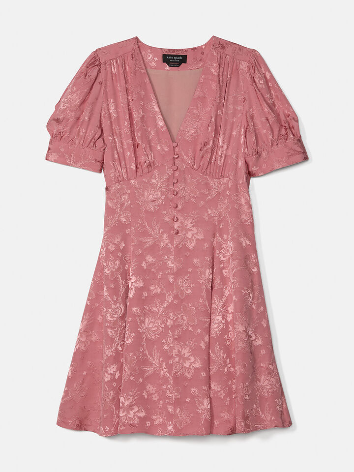 Fluid Jacquard Puff Sleeve Mini Dress