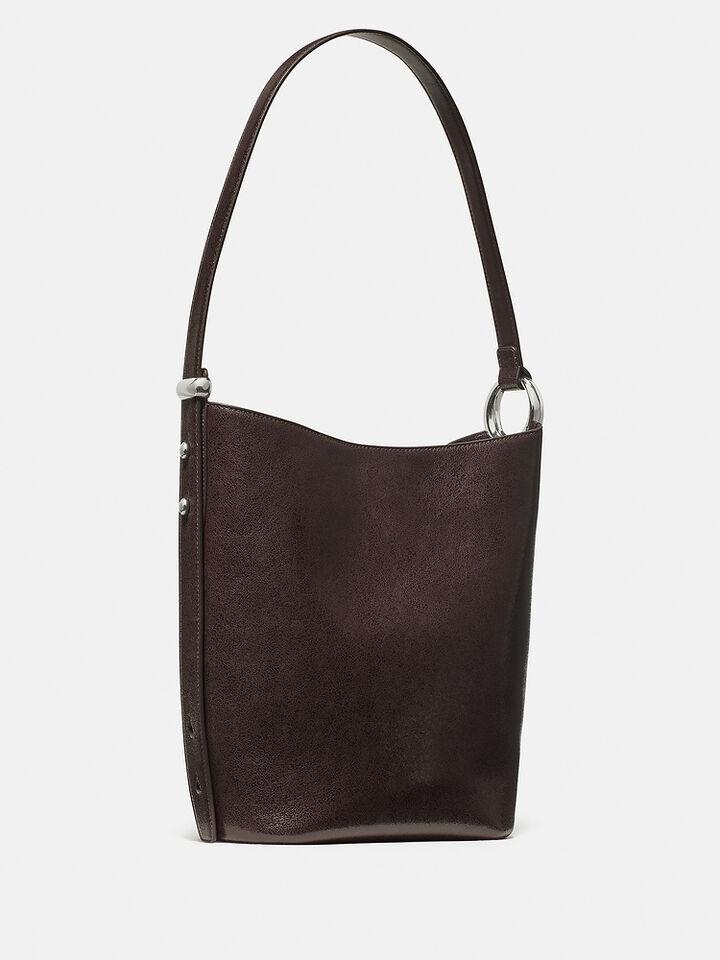 Halo Glazed Leather Bucket Bag, HOT FUDGE, hi-res image number 3