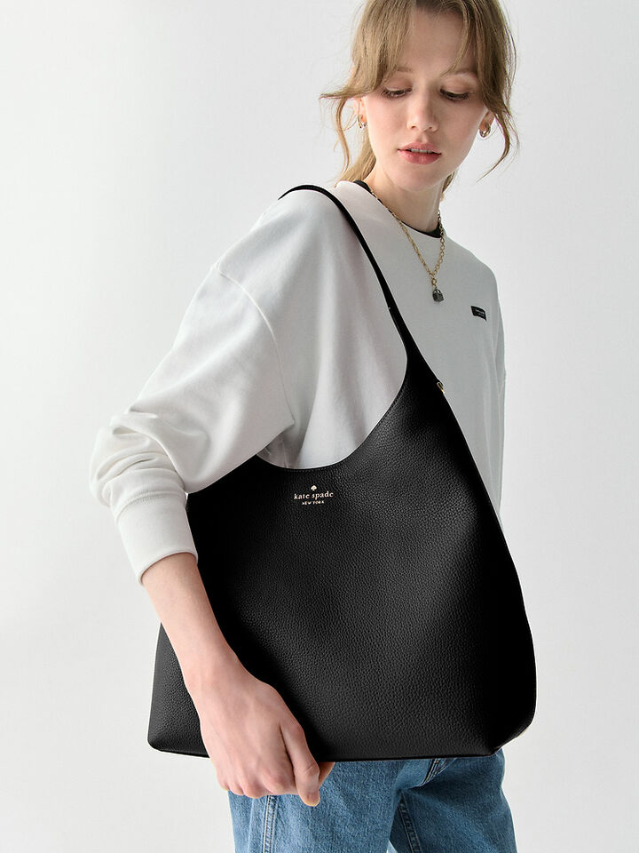 454 Pebbled Leather Large Shoulder Bag, BLACK, hi-res image number 5