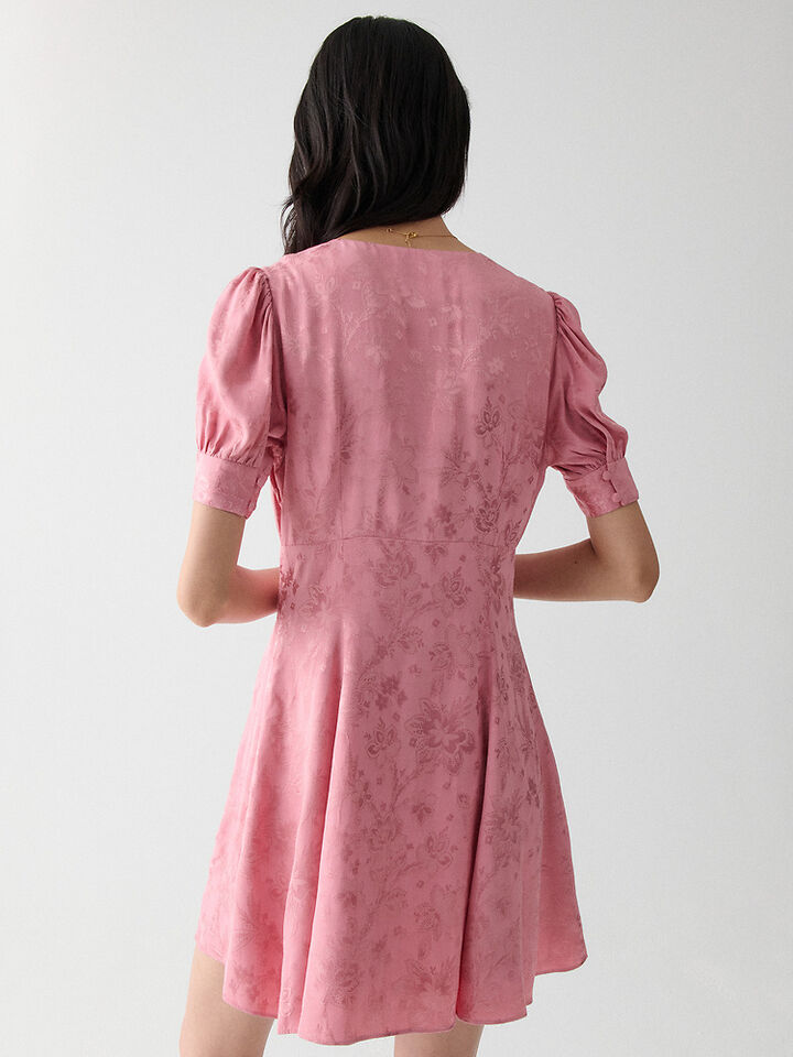 Fluid Jacquard Puff Sleeve Mini Dress, SERENE PINK, hi-res image number 3