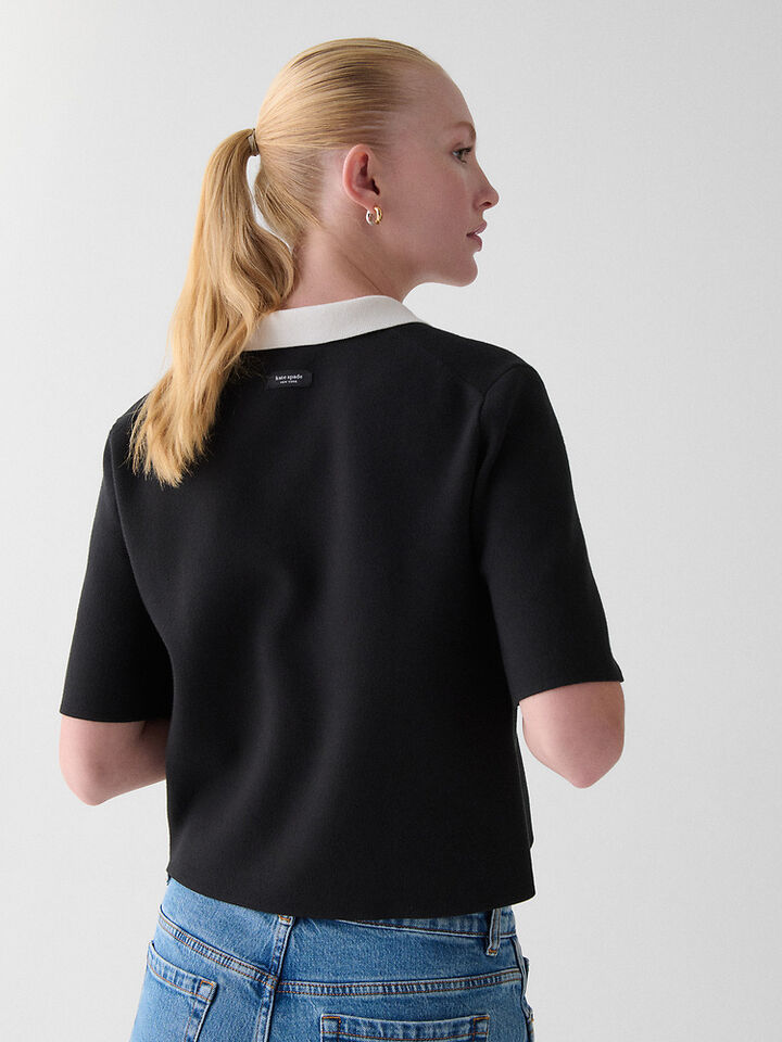 Cropped Polo Sweater, BLACK, hi-res image number 3