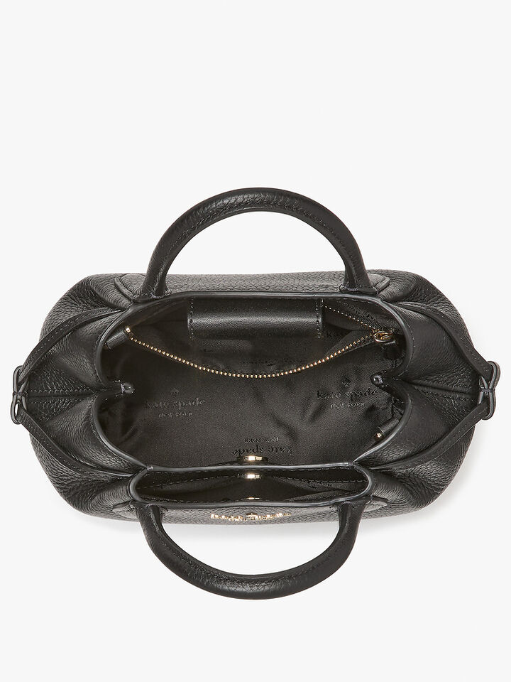 Dumpling Pebbled Leather Mini Triple Compartment Satchel, BLACK, hi-res image number 4