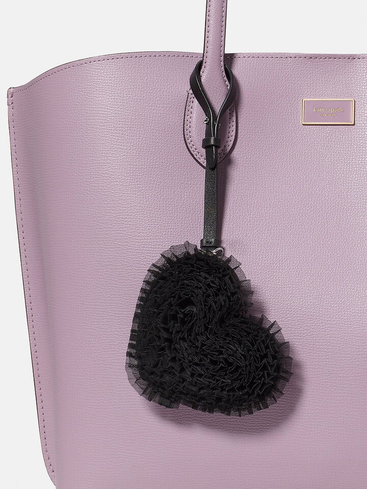 Charmed Tulle Heart Bag Charm, Black, hi-res image number 3