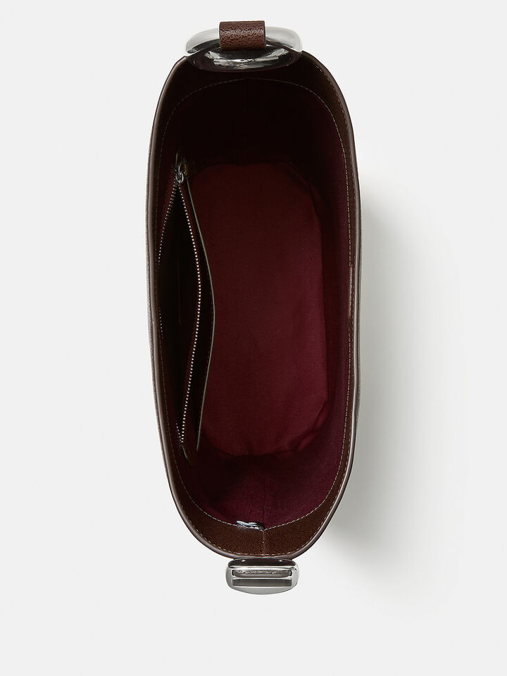 Halo Glazed Leather Bucket Bag, HOT FUDGE, hi-res image number 4