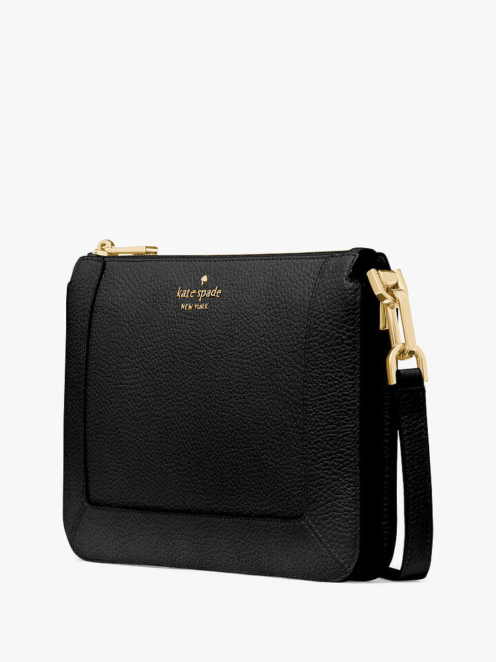 Lena Pebbled Leather Double Compartment Crossbody, BLACK, hi-res image number 3