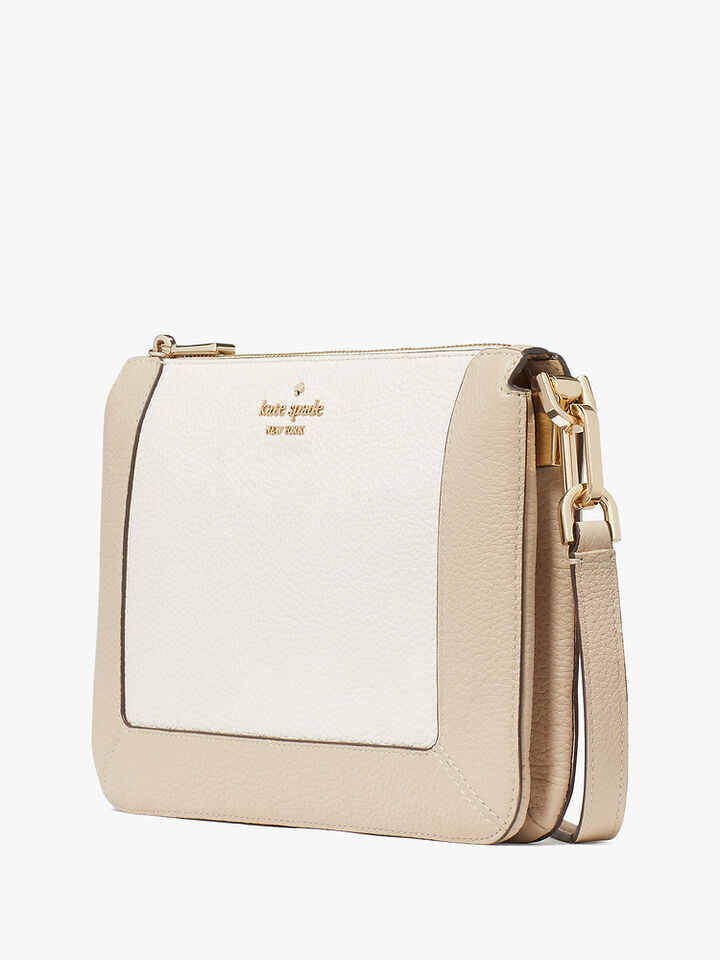Lena Colorblock Pebbled Leather Double Compartment Crossbody, BEIGE, hi-res image number 3