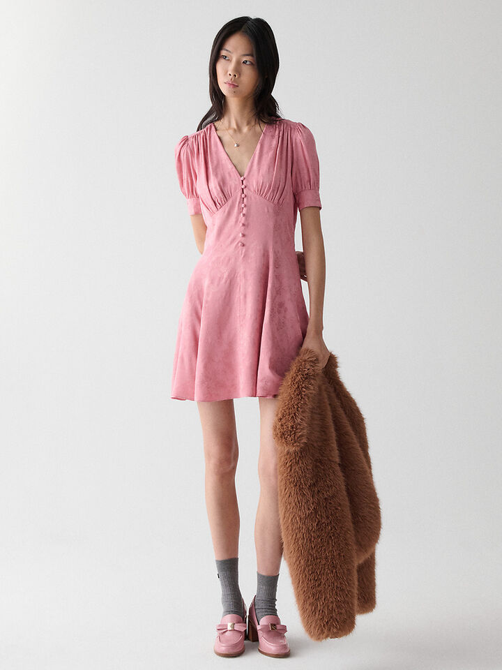 Fluid Jacquard Puff Sleeve Mini Dress, SERENE PINK, hi-res image number 4