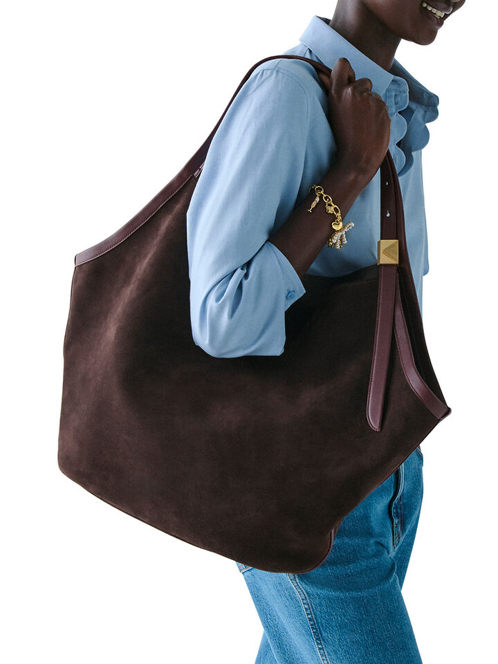 Deco Suede Large Tulip Tote, HOT FUDGE, hi-res image number 4