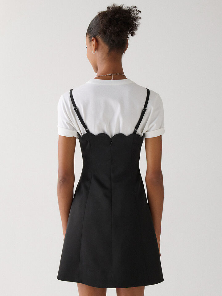 Satin Scallop Mini Dress, BLACK, hi-res image number 3