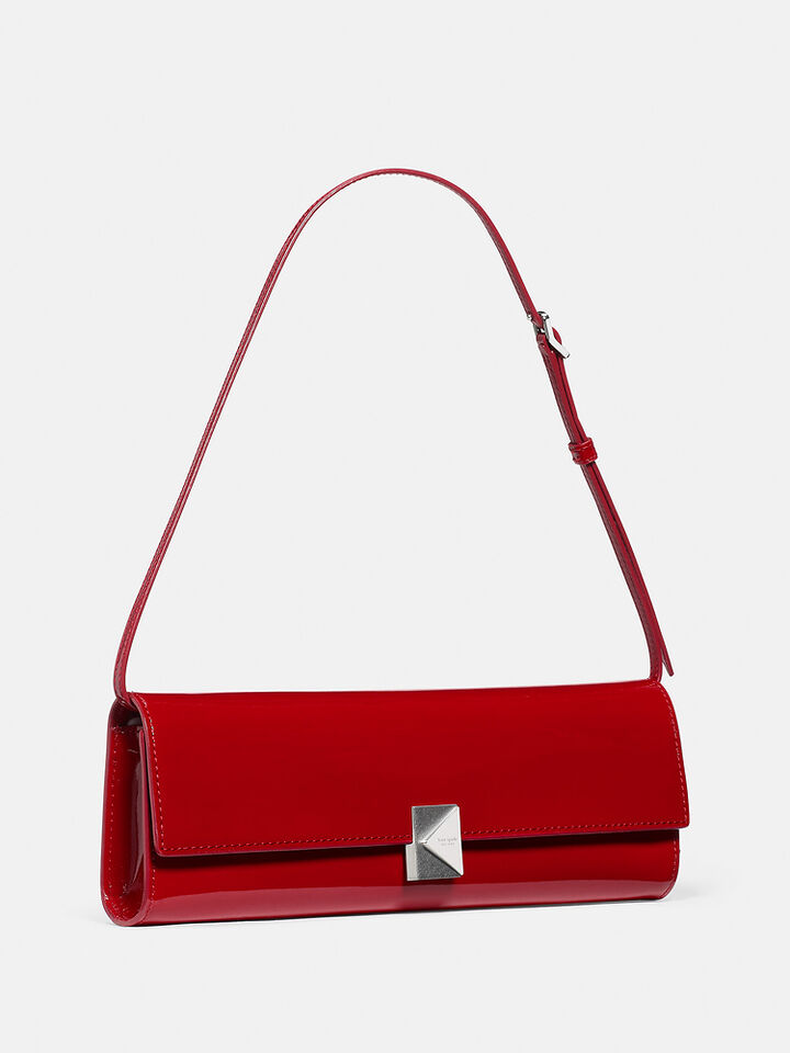 Deco Pieced Glazed Leather Soft Mini Shoulder, Dark Scarlet, hi-res image number 3